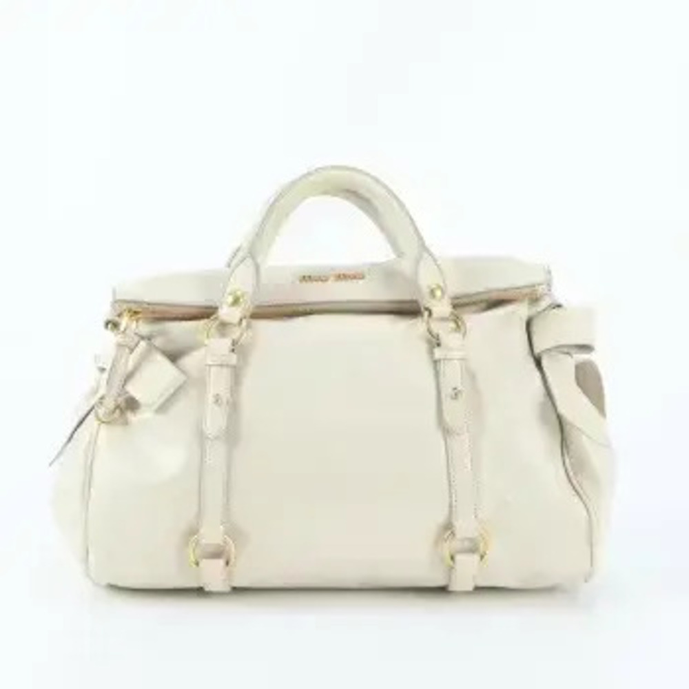 Miu Miu Vitello Lux Side Leather Tote Bag White